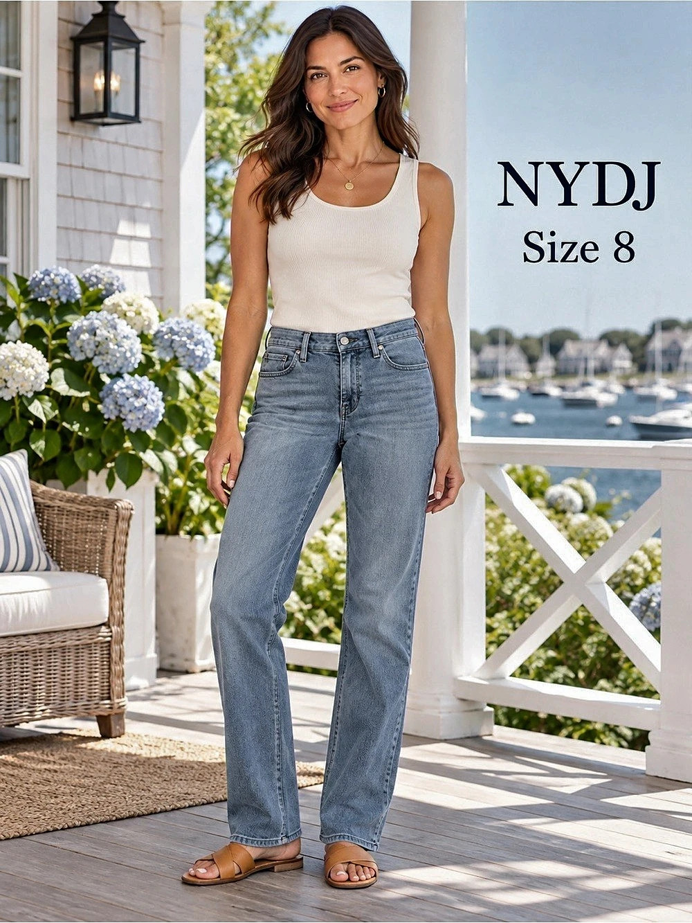 NYDJ Marilyn Straight Jeans Size 8 Light Blue Wash Lift Tuck